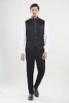 Buy_Aryavir Malhotra_Black Embroidered Poly Silk Hexagon Pattern Tuxedo Set With Waist Coat 