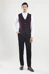 Buy_Aryavir Malhotra_Wine Japanese Poly Silk Embroidered Bead Front Tuxedo Pant Set 