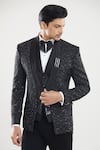 Buy_Aryavir Malhotra_Black Poly Silk Detailed Tuxedo Set With Waistcoat _Online_at_Aza_Fashions