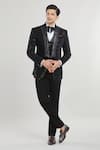 Aryavir Malhotra_Black Embroidered Poly Silk Zig-zag Detailed Tuxedo Set With Waistcoat _at_Aza_Fashions