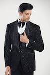 Buy_Aryavir Malhotra_Black Poly Silk Detailed Tuxedo Set With Waistcoat 