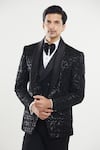 Buy_Aryavir Malhotra_Black Embroidered Poly Silk Triangle Detailed Tuxedo Set With Waistcoat _Online_at_Aza_Fashions