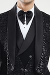 Shop_Aryavir Malhotra_Black Embroidered Poly Silk Triangle Detailed Tuxedo Set With Waistcoat _Online_at_Aza_Fashions