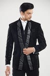 Buy_Aryavir Malhotra_Black Poly Silk Sequin Neck Tuxedo Set With Waistcoat _Online_at_Aza_Fashions