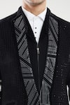 Shop_Aryavir Malhotra_Black Poly Silk Sequin Neck Tuxedo Set With Waistcoat _Online_at_Aza_Fashions