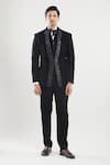 Buy_Aryavir Malhotra_Black Poly Silk Sequin Neck Tuxedo Set With Waistcoat 