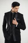 Buy_Aryavir Malhotra_Black Poly Silk Thread Bead Tuxedo Set With Waistcoat _Online_at_Aza_Fashions