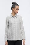 Abraham & Thakore_Ivory Chanderi Print Dot Chequered Collared Neck Shirt _Online_at_Aza_Fashions