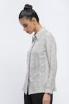 Buy_Abraham & Thakore_Ivory Chanderi Print Dot Chequered Collared Neck Shirt _Online_at_Aza_Fashions