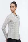 Shop_Abraham & Thakore_Ivory Chanderi Print Dot Chequered Collared Neck Shirt _Online_at_Aza_Fashions