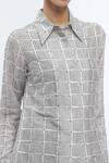 Abraham & Thakore_Ivory Chanderi Print Dot Chequered Collared Neck Shirt _at_Aza_Fashions