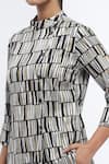 Abraham & Thakore_Black Chanderi Print Broken Lines Round Collar Top _at_Aza_Fashions