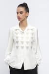 Abraham & Thakore_Ivory Silk Embroidery Triangle Collared Neck Shirt _Online_at_Aza_Fashions