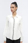 Abraham & Thakore_Ivory Crepe Print Beads Collared Neck Piano Keys Shirt _Online_at_Aza_Fashions