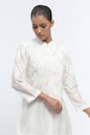 Abraham & Thakore_Ivory Chanderi Embroidery Sequins Chinese Collar Harlequin Shirt _Online_at_Aza_Fashions