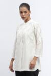 Buy_Abraham & Thakore_Ivory Chanderi Embroidery Sequins Chinese Collar Harlequin Shirt _Online_at_Aza_Fashions