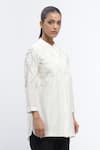 Shop_Abraham & Thakore_Ivory Chanderi Embroidery Sequins Chinese Collar Harlequin Shirt _Online_at_Aza_Fashions