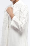 Abraham & Thakore_Ivory Chanderi Embroidery Sequins Chinese Collar Harlequin Shirt _at_Aza_Fashions