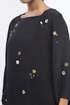 Abraham & Thakore_Black Crepe Embroidery Rhinestone Square Neck Top _at_Aza_Fashions