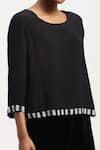 ABRAHAM AND THAKORE_Black Crepe Embroidery Piano Keys Round Neck Top _at_Aza_Fashions