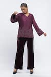 Buy_Abraham & Thakore_Purple Chanderi Embroidery Sequins V Neck Harlequin Top _at_Aza_Fashions