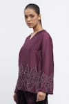 Buy_Abraham & Thakore_Purple Chanderi Embroidery Sequins V Neck Harlequin Top _Online_at_Aza_Fashions