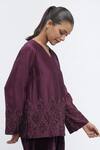 Shop_Abraham & Thakore_Purple Chanderi Embroidery Sequins V Neck Harlequin Top _Online_at_Aza_Fashions