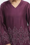 Abraham & Thakore_Purple Chanderi Embroidery Sequins V Neck Harlequin Top _at_Aza_Fashions