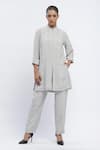 Buy_Abraham & Thakore_Ivory Chanderi Print Dot Chequered Trouser _at_Aza_Fashions