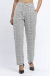 Abraham & Thakore_Ivory Chanderi Print Dot Chequered Trouser _Online_at_Aza_Fashions