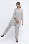 Abraham & Thakore_Ivory Chanderi Print Dot Chequered Trouser _at_Aza_Fashions