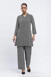 Buy_Abraham & Thakore_Black Chanderi Print Dot Chequered Trouser _at_Aza_Fashions