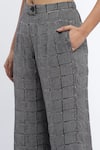 Abraham & Thakore_Black Chanderi Print Dot Chequered Trouser _at_Aza_Fashions