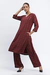 Buy_Abraham & Thakore_Maroon Chanderi Print Dot Chequered Trouser _at_Aza_Fashions