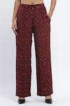 Abraham & Thakore_Maroon Chanderi Print Dot Chequered Trouser _Online_at_Aza_Fashions