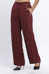 Buy_Abraham & Thakore_Maroon Chanderi Print Dot Chequered Trouser _Online_at_Aza_Fashions