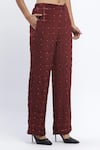 Shop_Abraham & Thakore_Maroon Chanderi Print Dot Chequered Trouser _Online_at_Aza_Fashions