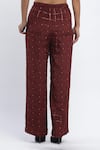 Shop_Abraham & Thakore_Maroon Chanderi Print Dot Chequered Trouser _at_Aza_Fashions