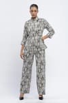 Buy_Abraham & Thakore_Black Chanderi Print Broken Lines Trouser _at_Aza_Fashions