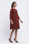 Buy_Abraham & Thakore_Maroon Crepe Embroidered Pearl Round Rhinestone Embellished Dress _Online_at_Aza_Fashions