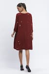 Shop_Abraham & Thakore_Maroon Crepe Embroidered Pearl Round Rhinestone Embellished Dress _at_Aza_Fashions