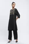 Abraham & Thakore_Black Silk Embroidered Sequin Round Kurta _Online_at_Aza_Fashions