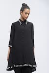 Buy_Abraham & Thakore_Black Crepe Printed Bead Collared Rhinestone Embellished Dress _at_Aza_Fashions