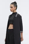 Abraham & Thakore_Black Crepe Printed Bead Collared Rhinestone Embellished Dress _Online_at_Aza_Fashions