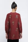 Shop_ABRAHAM AND THAKORE_Burgundy Chanderi Embroidered Sequin Notched Mandarin Collar Butta Top _at_Aza_Fashions