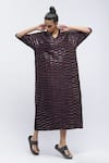 Buy_Abraham & Thakore_Purple Crepe Printed Geometric V Neck Embroidered Kaftan _at_Aza_Fashions