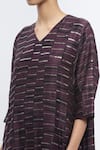 Abraham & Thakore_Purple Crepe Printed Geometric V Neck Embroidered Kaftan _Online_at_Aza_Fashions