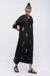 Abraham & Thakore_Black Crepe Printed Geometric V Neck Sequin Butta Embroidered Kaftan _Online_at_Aza_Fashions