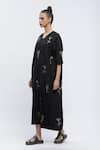 Abraham & Thakore_Black Crepe Printed Geometric V Neck Sequin Butta Embroidered Kaftan _at_Aza_Fashions