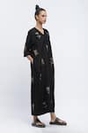 Buy_Abraham & Thakore_Black Crepe Printed Geometric V Neck Sequin Butta Embroidered Kaftan 